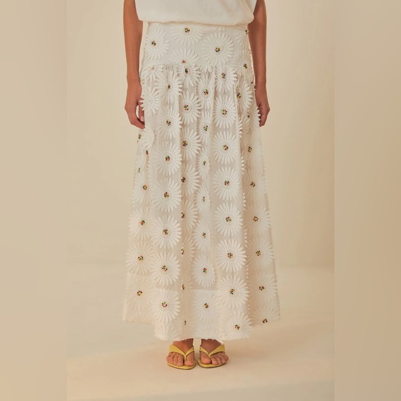 Farm Rio White Daisy 3D Flower Maxi Skirt - Picture 1 of 9